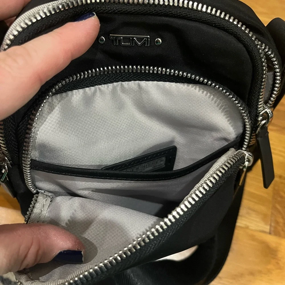 Tumi Black Crossbody Bag with Silver Hardware